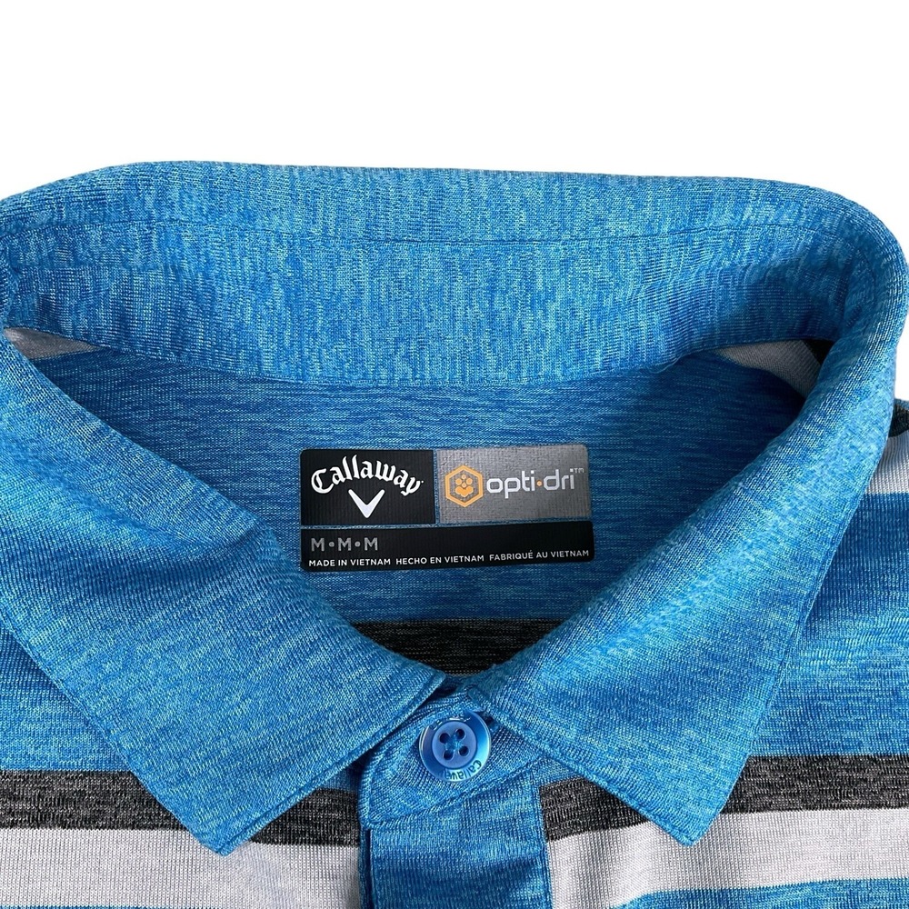 Callaway Polo Shirt Mens Medium Blue Gray Stripe Golf Opti Dri Short Sleeve EUC - Picture 5 of 15